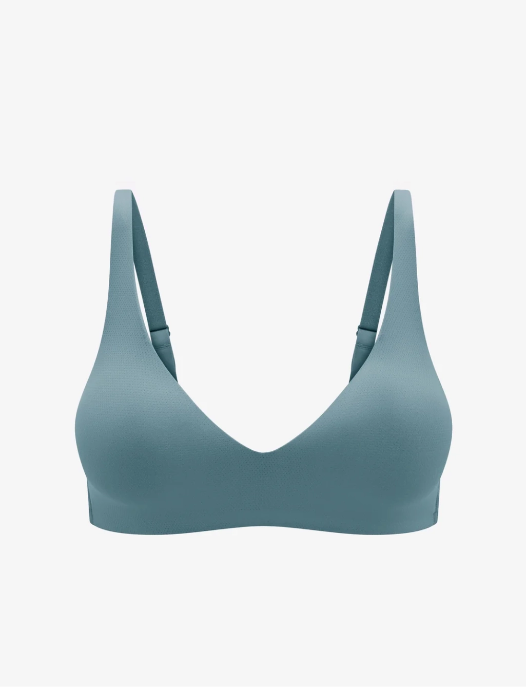 Teal wireless bra on a plain background