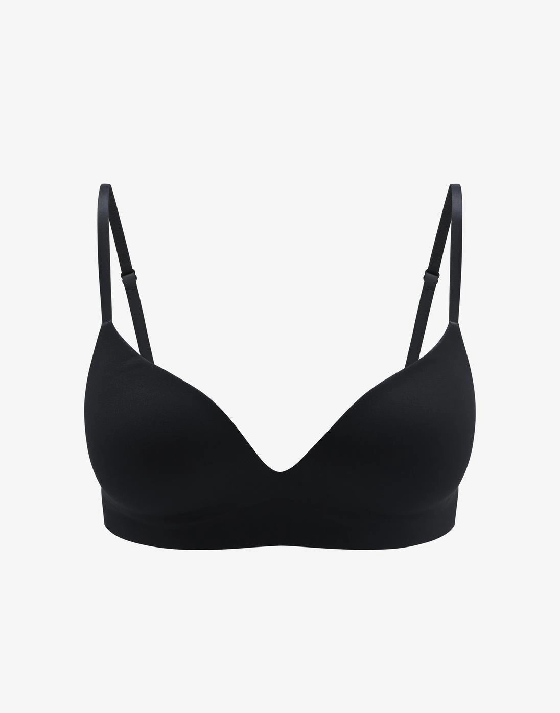 Black wireless bra on a plain background