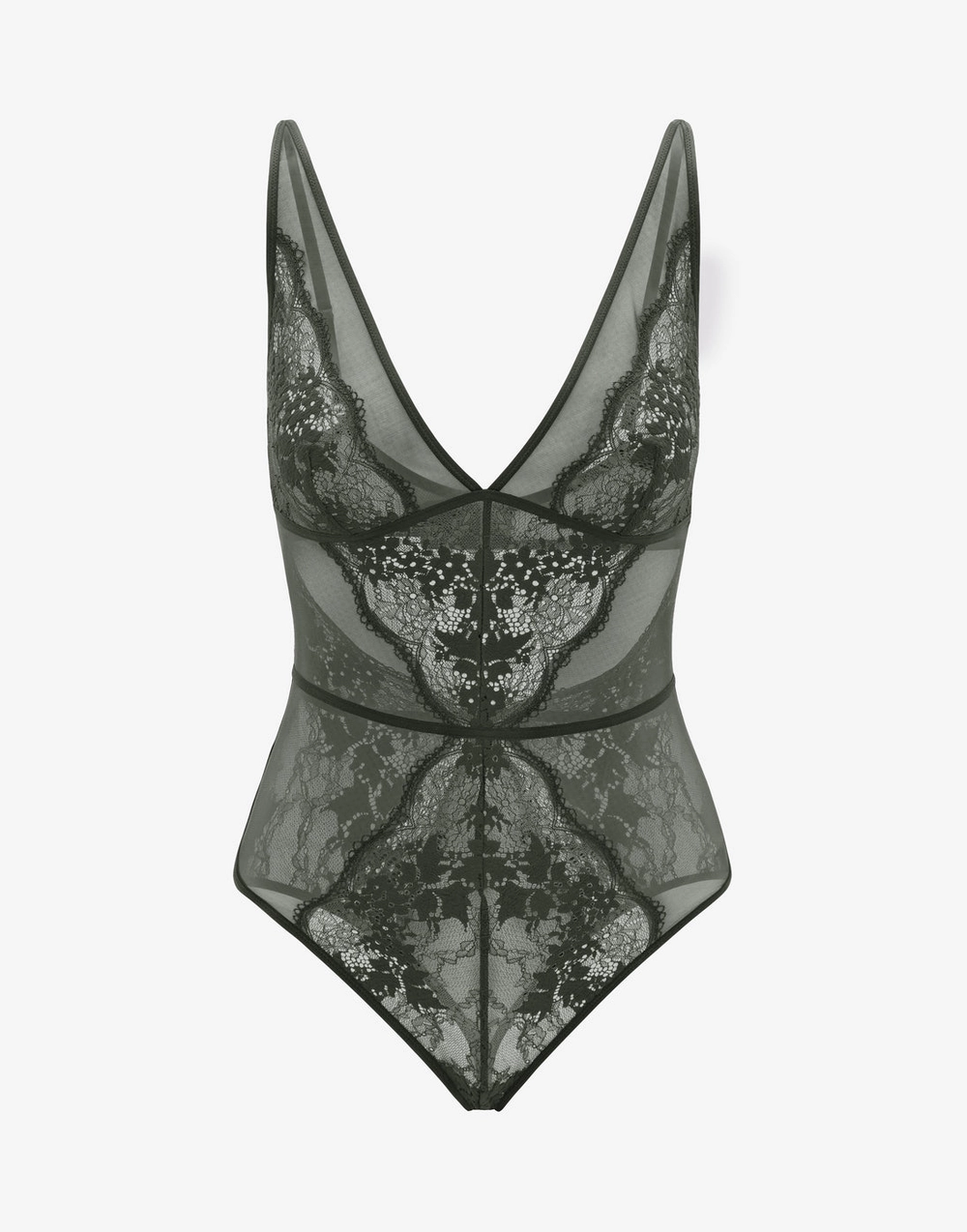 All Day Lace Unlined Bodysuit in Forest Green